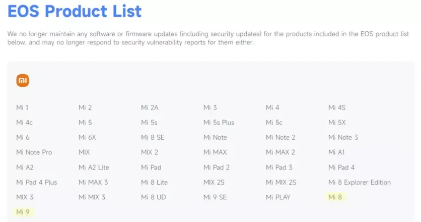 Xiaomi дополнила список устройств, которые перестанут получать обновления