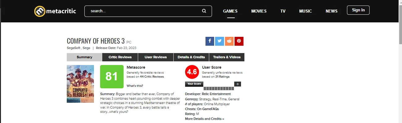 Мнения профессиональных критиков и игроков насчет Company of Heroes 3 разделились