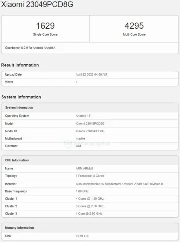 Новый смартфон POCO F5 засветился в Geekbench