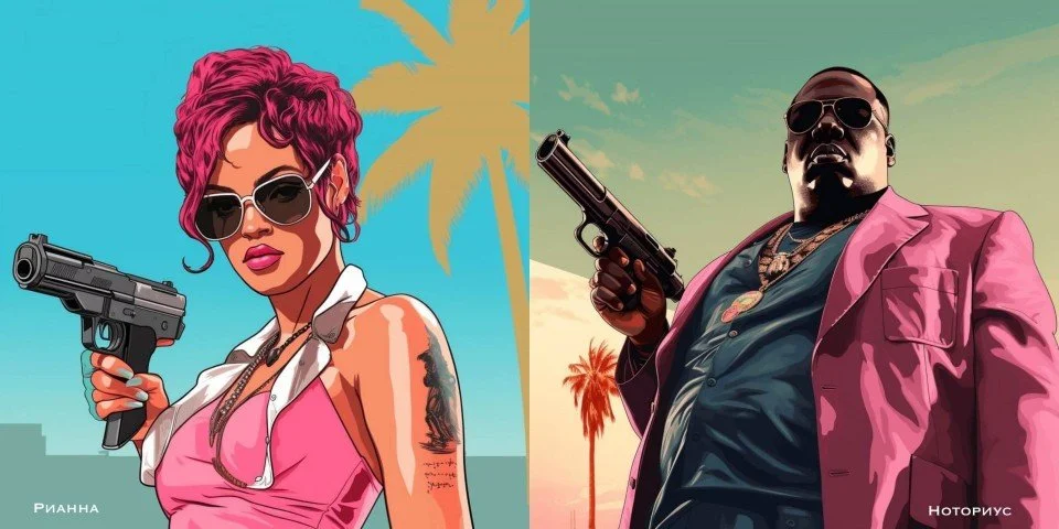 Нейросеть показала знаменитых музыкантов в образах из GTA: Vice City