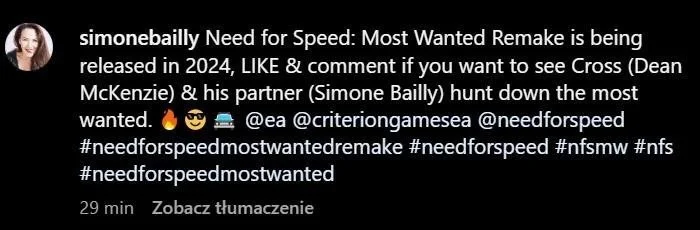Ремейк Need for Speed: Most Wanted должен выйти совсем скоро. На это намекнула актриса