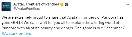 The upcoming action game Avatar: Frontiers of Pandora went gold.