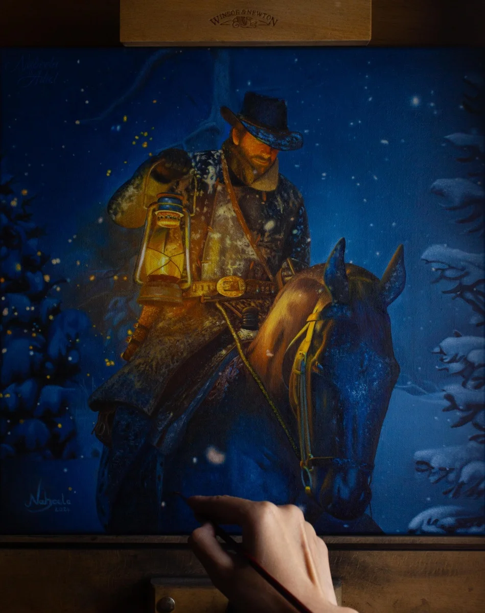 The artist showed a painting with the main character of Red Dead Redemption 2