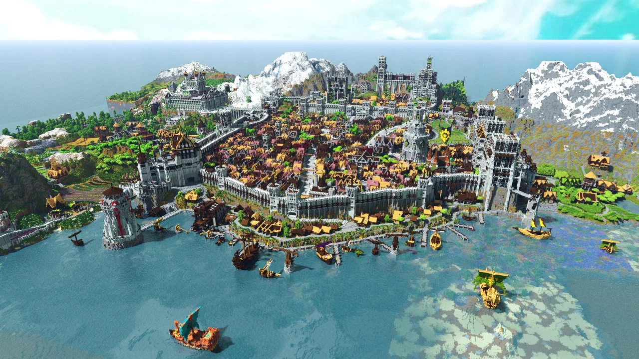 The user has been working on creating a large-scale kingdom in Minecraft for 12 years