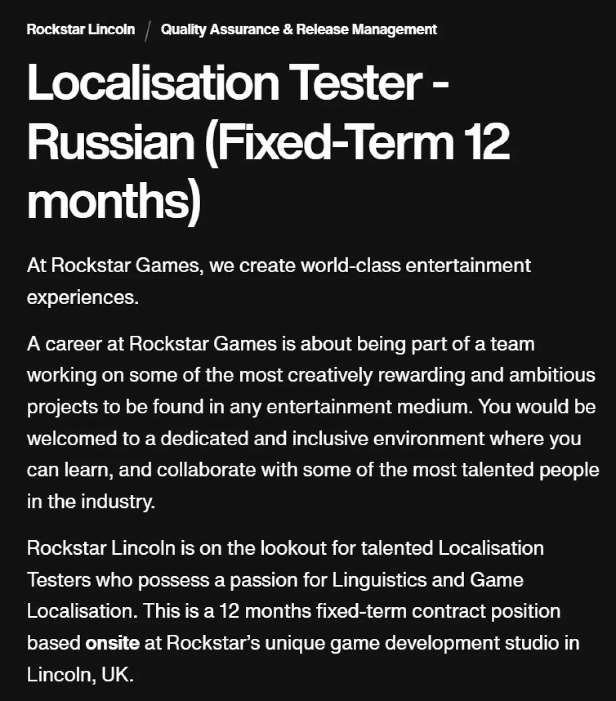 Rockstar is looking for a Russian localization tester