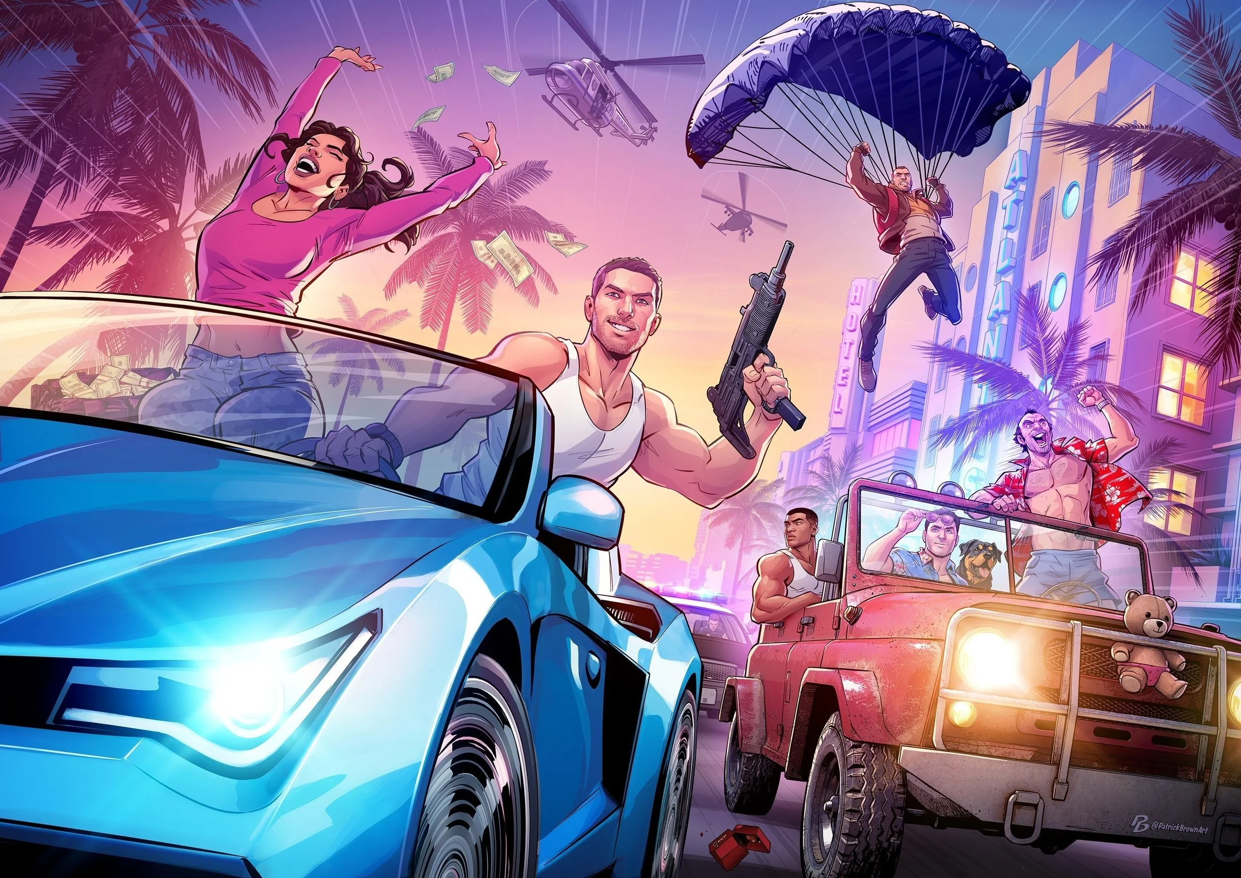 A Marvel artist created an art in which the main characters of GTA 4, GTA 5 and GTA 6 were in one place