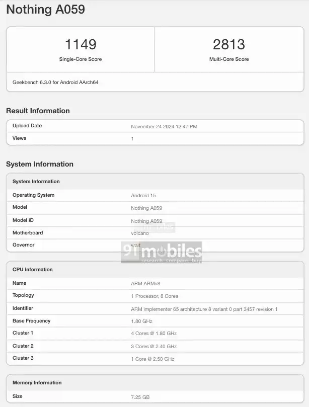 Nothing Phone (3) Key Specs Revealed in Geekbench Tests