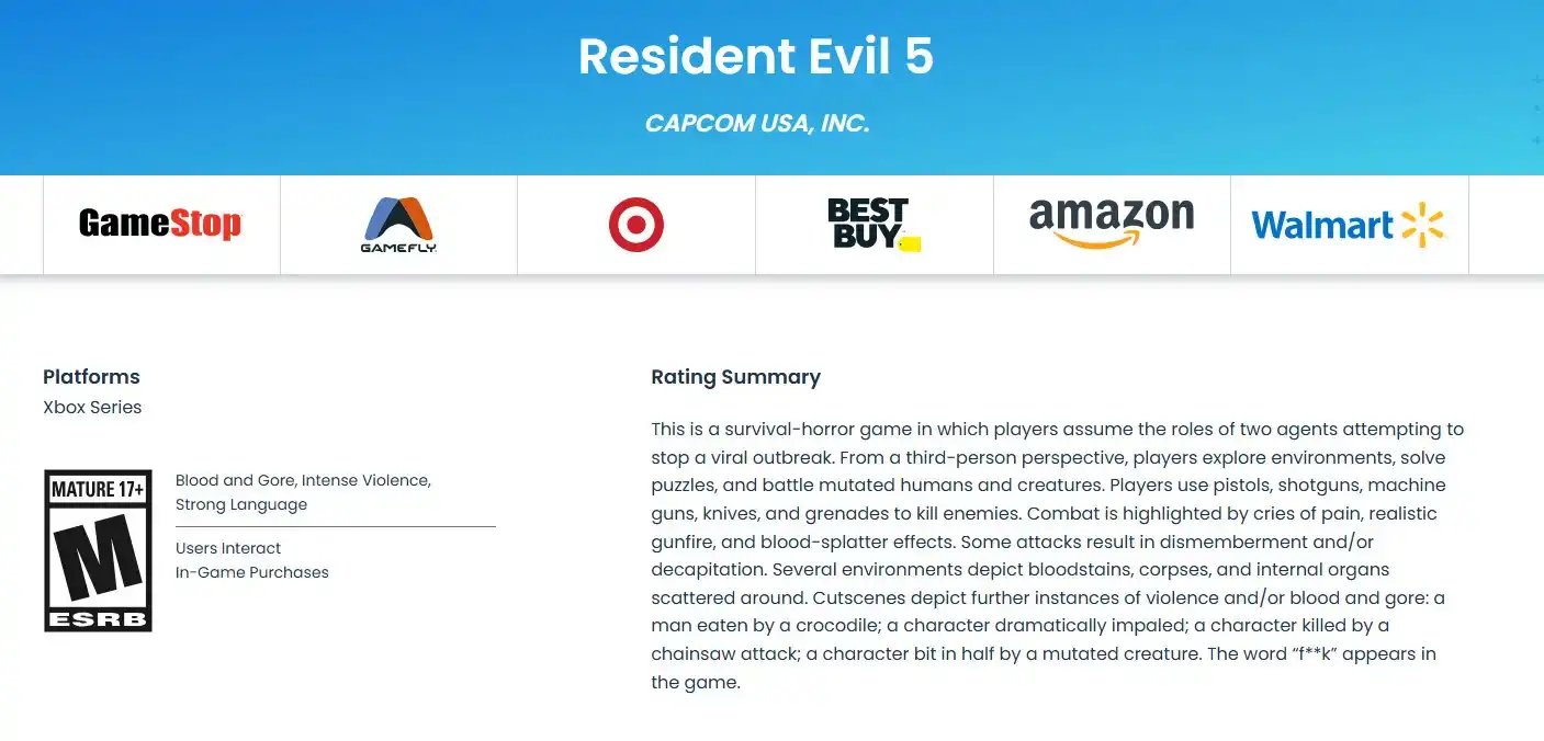 Resident Evil 5 Gets Age Rating for Xbox Series, Remaster May Be Announced Soon