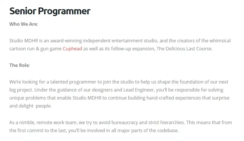 Cuphead developers have started recruiting for a new unannounced project