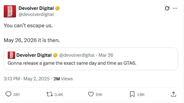 Devolver Digital is not giving up on its ambitious plan to release its game on the same day as GTA VI, despite the recent delay of the high-profile new release from Rockstar Games.