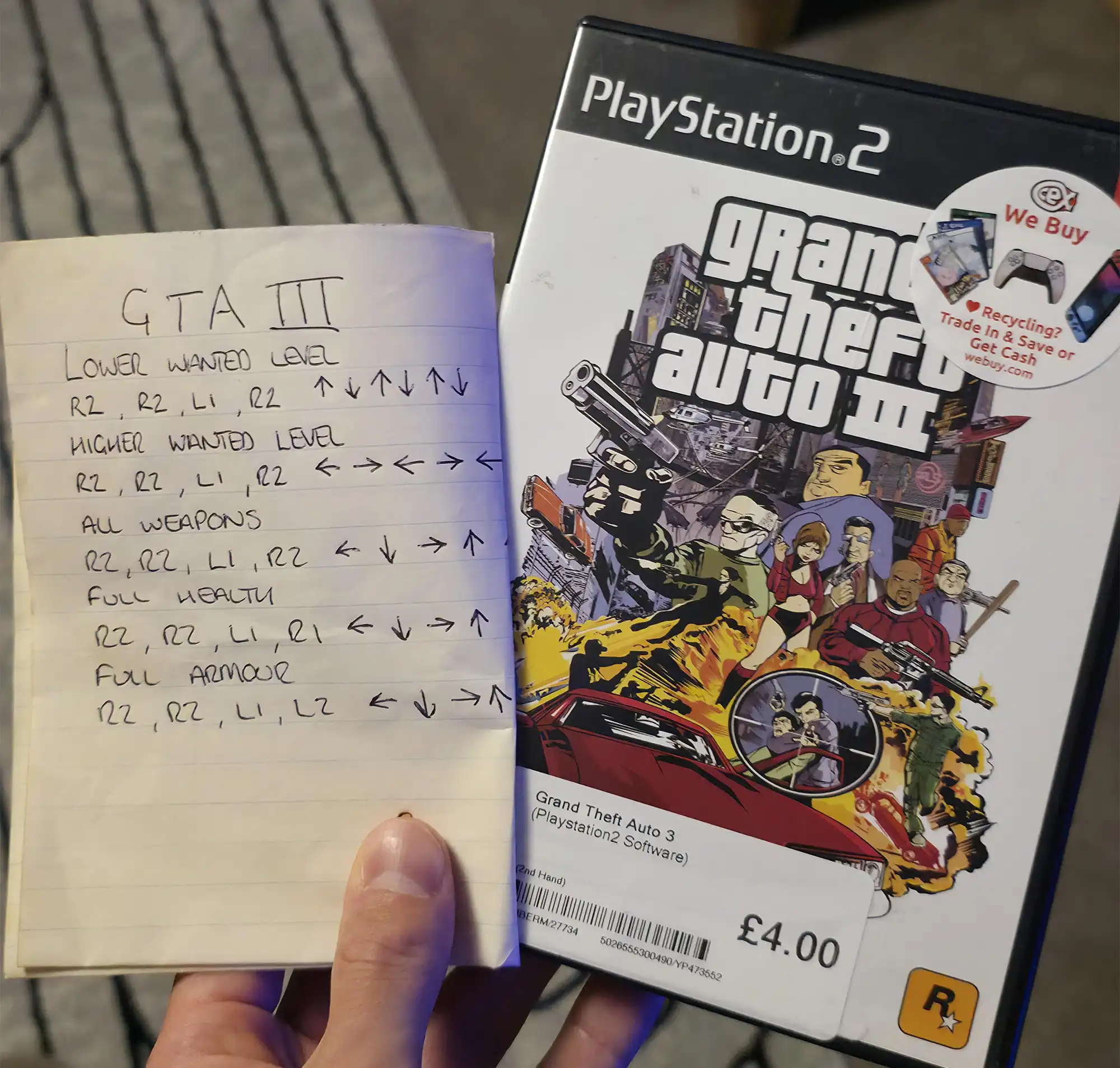 Gamer discovers unique copy of GTA 3 with handwritten cheat codes